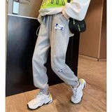 Grey Sweatpants Reflective Stripe Sweatpants High Waist Ankle-Tied Casual Sweatpants