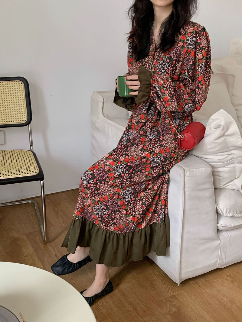 Gypsy Style Dresses Floral Lace-up Mori Style Slimming Waist