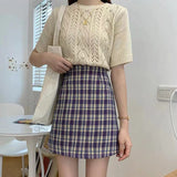 MIDI Mauve Skirt Summer Tartan Skirt A- Line Skirt High Waist Hip-Wrapped Skirt