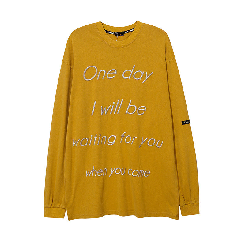 Man Fall Outfits High Street Simple Embroidered Letter Pattern Long Sleeve T-shirt Men and Women Oversize Loose round Neck