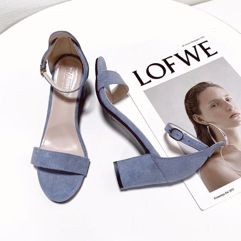 High Heels Slippers Summer Chunky Heel Suede Buckle Fashion High Heel Sandals