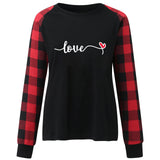 Valentine's Day T Shirt Long Sleeve Women's Clothing Heart Printing Raglan Plaid Long Sleeve