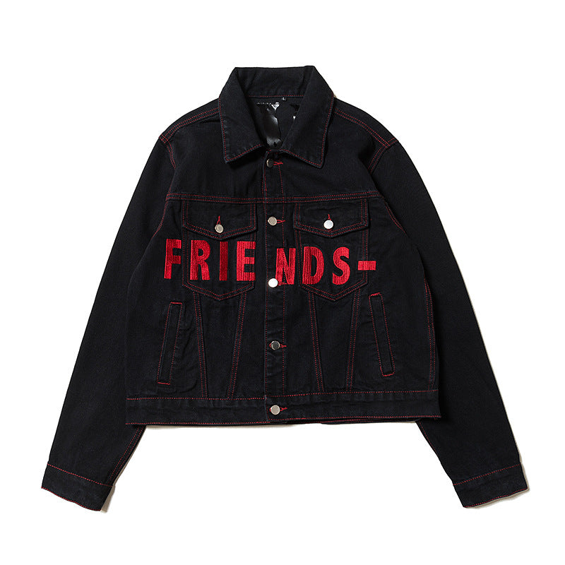 Vlone Jean Jacket Letter Print Large V Denim Casual Jacket