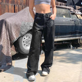 Julia Fox Low Rise Jeans Wings Printing Straight Jeans Hot Girl Low Waist All-Match Slimming Casual Pants