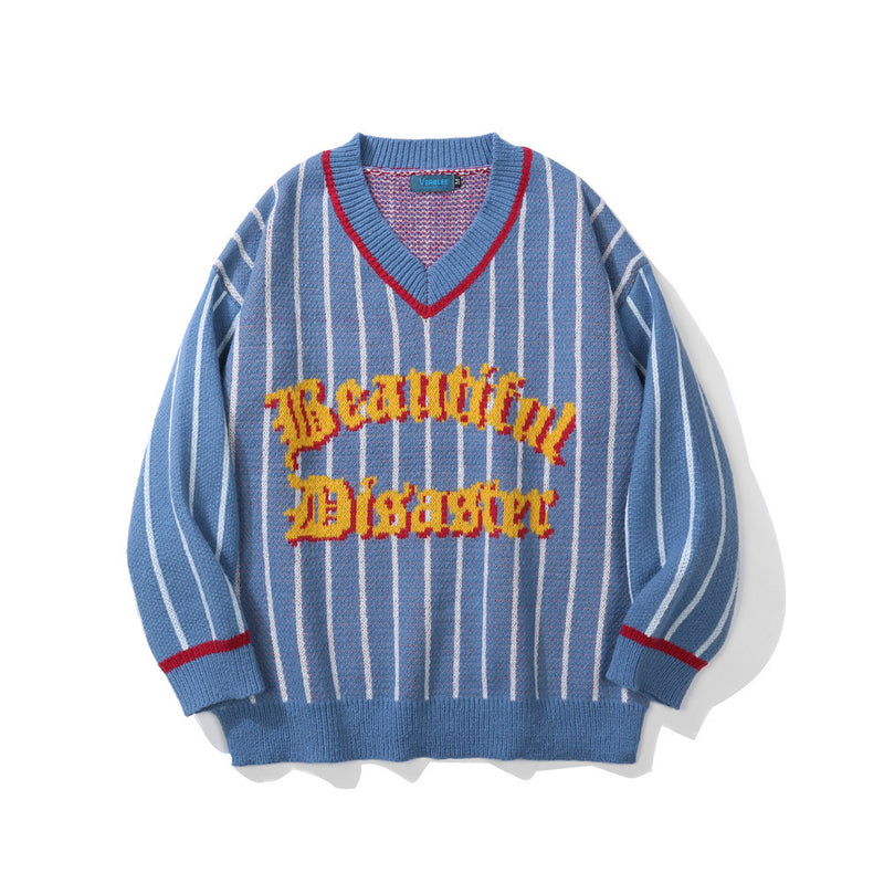 Men Sweater Letter Jacquard Striped Sweater Men's Sweater