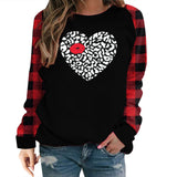 Valentine's Day T Shirt Long Sleeve Women's Clothing Heart Printing Raglan Plaid Long Sleeve
