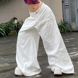 Julia Fox Low Rise Jeans White Large Wide Leg Fashion Woven Pants