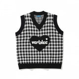 Men Sweater Love Embroidered Plaid Knitted Vest Men's Sweater Coat
