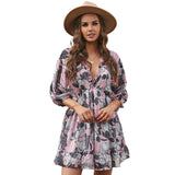 Coachella Music Festival Outfits Floral V-neck Female Butterfly Sleeve Chiffon Dress