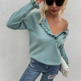 Women 'S Pullover Knit Sweater Button Coat For Autumn And Winter