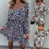 MIDI Mauve Wrap Dress Autumn and Winter Women's Printed Ruffled Dress