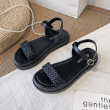 Women Open Toe Sandals Flats Platform Summer Fashion Woven Open Toe Casual Sandals with Buckle
