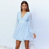Coachella Music Festival Outfits Spring And Summer Long Sleeves V-neck Chiffon Dress