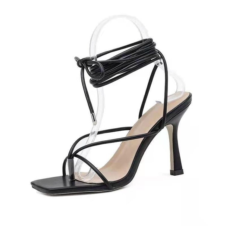 White Strappy Heels Rubber Pu Sandal Boots Open Toe High Heel Stiletto Heel Lace-up