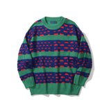 Men Sweater Color Block Ripped Knitwear Men's Loose round Neck Sweater Pullover