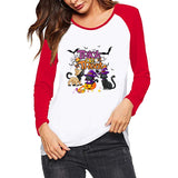 Halloween Costumes Halloween Pattern Printed Raglan Color Contrast Long Sleeve T-shirt Women