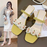 High Heels Slippers Summer Fashion Flower Chunky Heel Ankle-Strap Sandals