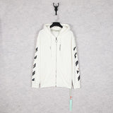 Off White Hoodie With Arrow Print Men'S Zipper Casual Comfortable Cotton Long Sleeve Owt