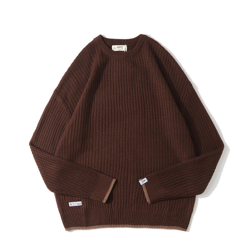Man Fall Pure Color Simple Casual Round Neck Sweater Sweater