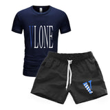 Vlone T Shirts & Shorts 2 Piece Set Men'S Short Sleeve Sports Beach Shorts Round Neck T-Shirt