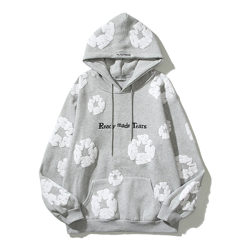 Kanye West Denim Tears Sunday Service Hoodie Autumn Winter Retro Three-Dimensional Foam Flower Print Embroidered Hoodie