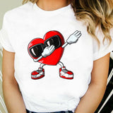 Valentine's Day T Shirts Couples T-shirt Heart Printing Women's Base Shirt round Neck plus Size