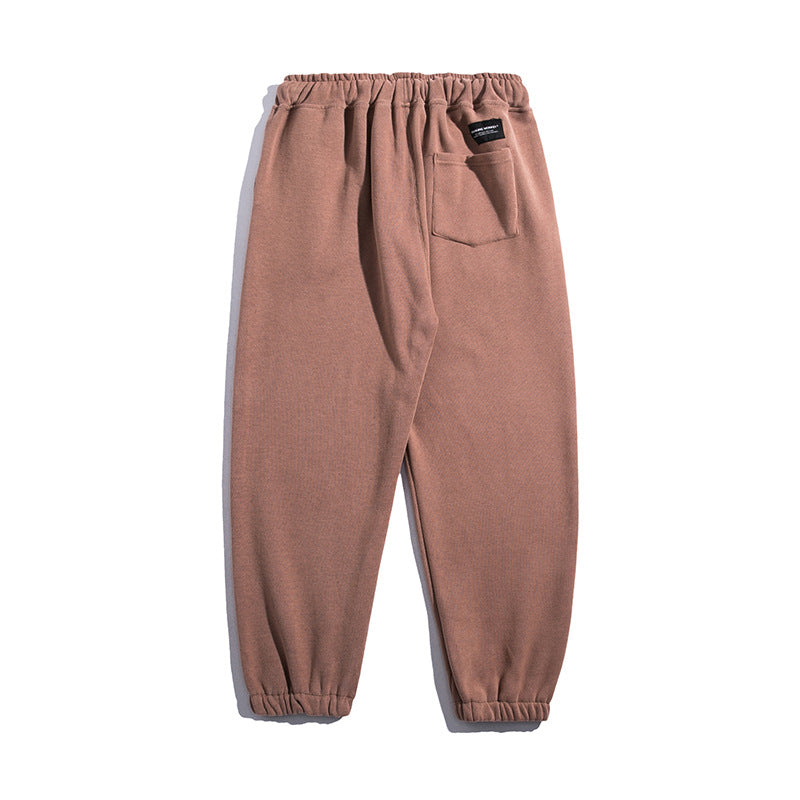 Man Fall Men's Simplicity Long Pants Multi-Pocket Tether Loose Mid Waist Ankle Banded Pants