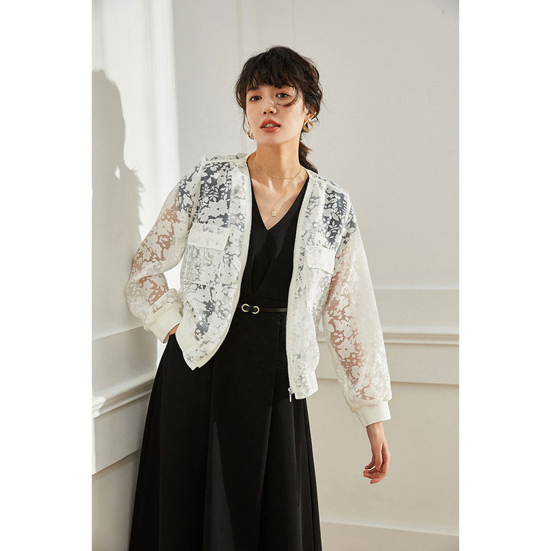 Gloria Vanderbilt Lace Loose V-neck Short Thin Coat