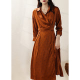 Kendall Jenner Wedding Guest Dress Women's Caramel Retro High-Grade Dignified Generous Style V-neck Shirt Collar