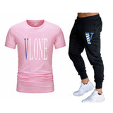 Vlone T Shirts & Pants 2 Piece Set Men'S Suit Summer T-Shirt Short Sleeve Trousers Sports And Leisure