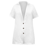 Coachella Music Festival Outfits V-neck Buttons Short Sleeve Loose Casual Fashion Summer Women's Clothing