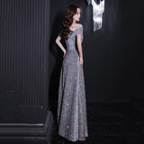 Mauve Dress Bridesmaid Purple Sequined Gown Women Performance Costume Evening Dress