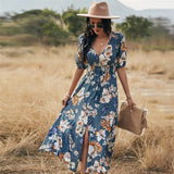 Coachella Music Festival Outfits Summer Print Short Sleeved Black Dress Beach Dress Waist Dress