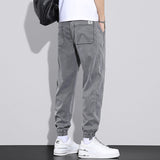 Cuffed Cargo Pants Tencel Cropped Jeans Summer Loose Tappered Breathable Thin Casual Ice Silk Workwear Pants Men