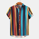 Camp Collar Shirt Striped Loose Printed Short Sleeve Shirt