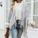 Women's Cardigan Knit Sweater Autumn and Winter Shawl Sweater Women's Fur Collar Cardigan Coat