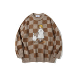 Man Fall Outfits Color Matching Plaid round Neck Sweater Men's and Women's Loose Couple Pullover Sweater