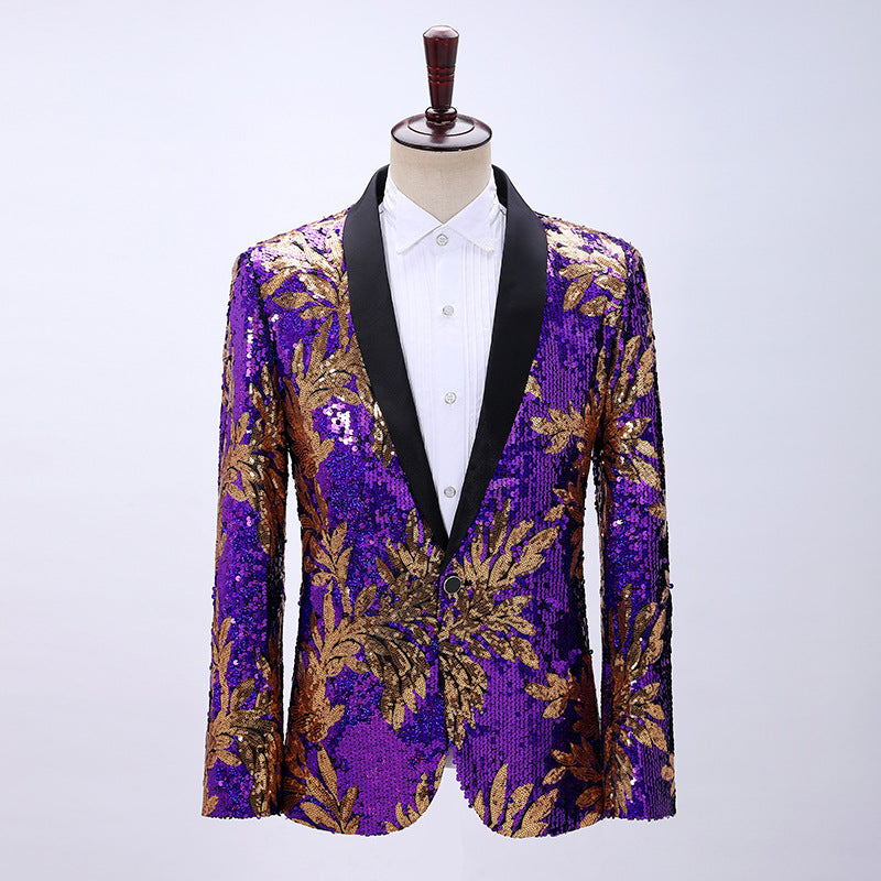 Men Prom Outfits Leaves Color Change Sequins Casual Multicolor