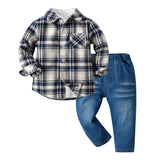 Children Jean Jackets Autumn and Winter White Bottoming Shirt Plaid Autumn Men