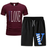 Vlone T Shirts & Shorts 2 Piece Set Men 'S Summer Printed Sports Short-Sleeved T-Shirt Set