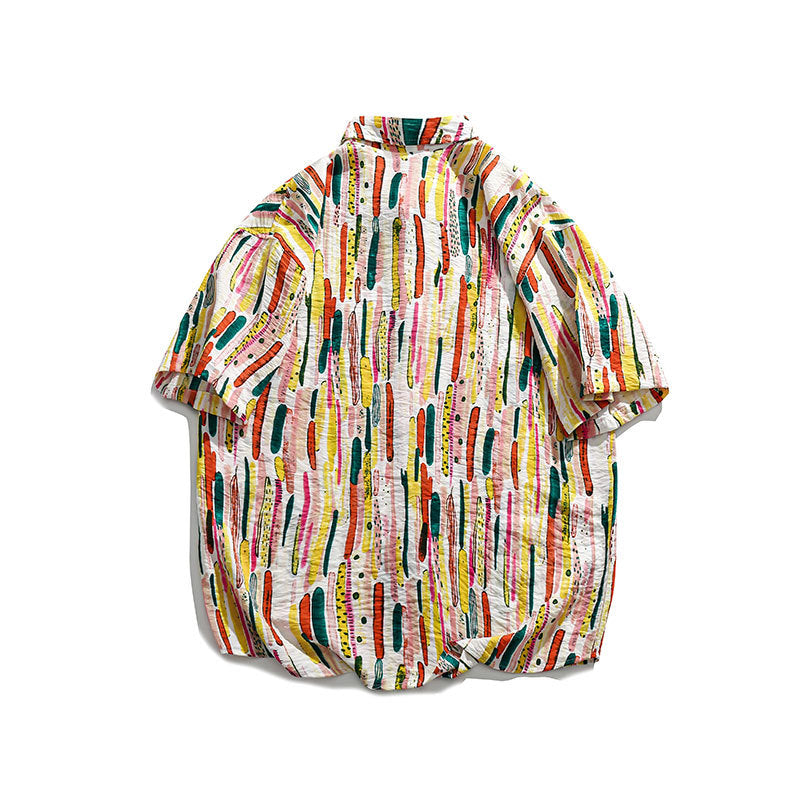 Men T Shitrs Contrast Color Ink Graffiti Printing Lapel