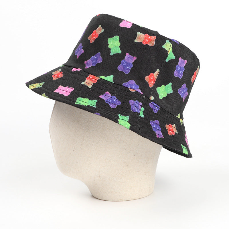 Bucket Hat Fishing Cap Cotton Print Fisherman Hat Cute Cartoon Colorful Bear Printing Fashion Sun Hat