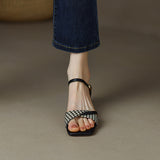 Nude Low Block Heel Open Toe Sandals Chunky Heel Roman Shoes