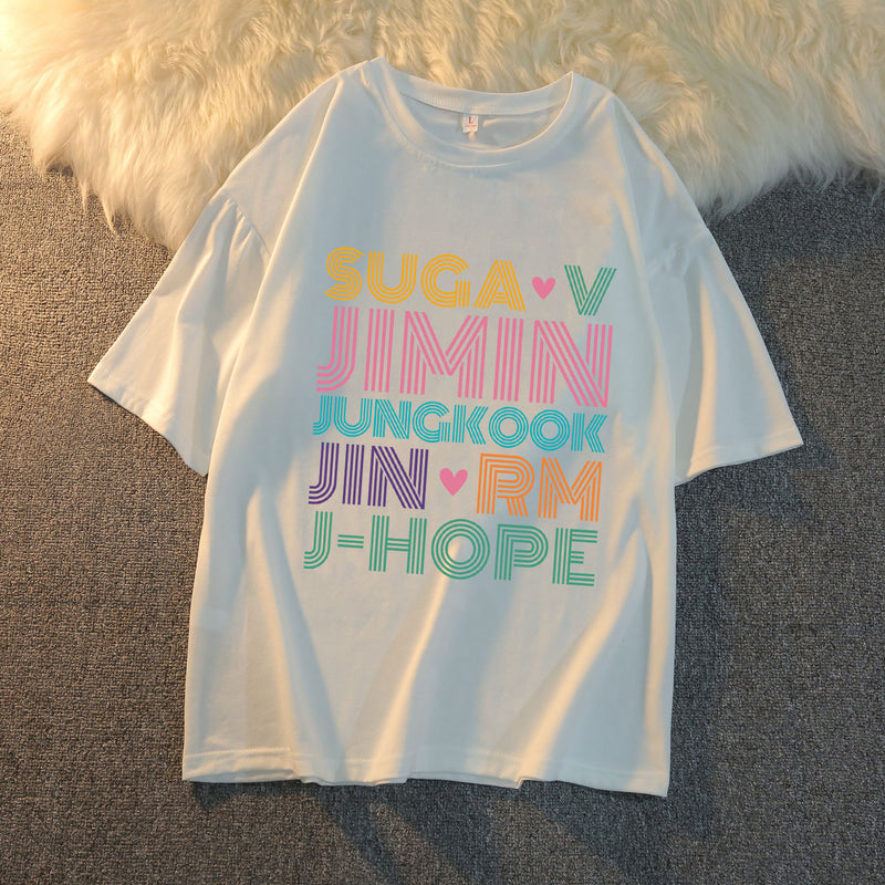 BTS Proof T Shirt Short Sleeve Korean T-shirt Bullet-Proof Youth League Member Name Peripheral Support Song-Promotion Costume Same Style Short-Sleeved T-shirt