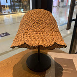 Women Bucket Hat Straw Hat Sun-Proof Hollow Breathable