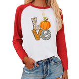 Halloween Costumes Pattern Printed Raglan Color Contrast Long Sleeve T-shirt Women