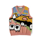 Men Sweater Cartoon Jacquard Sleeveless Sweater Vest Men's Coat