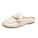 Women Open Toe Sands Flats Spring/Summer Fashion Pearl Buckle Bow Lazy Slippers