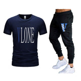 Vlone T Shirts & Pants 2 Piece Set Men'S Suit Summer T-Shirt Short Sleeve Trousers Sports And Leisure