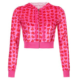 Velour Tracksuit Autumn Heart Printing Lapel Navel Zipper Hooded Jacket Sweatpants Velvet Sports Suit